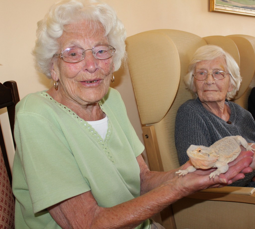 Brave residents when Zoolab arrives, here at Bradfield Residential Home, Walmer Kent